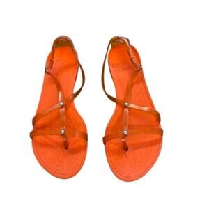 "CROCS" Womens Strappy Sandals SZ 9 Orange Summer‎ Beachy Poolside Vacation Wear